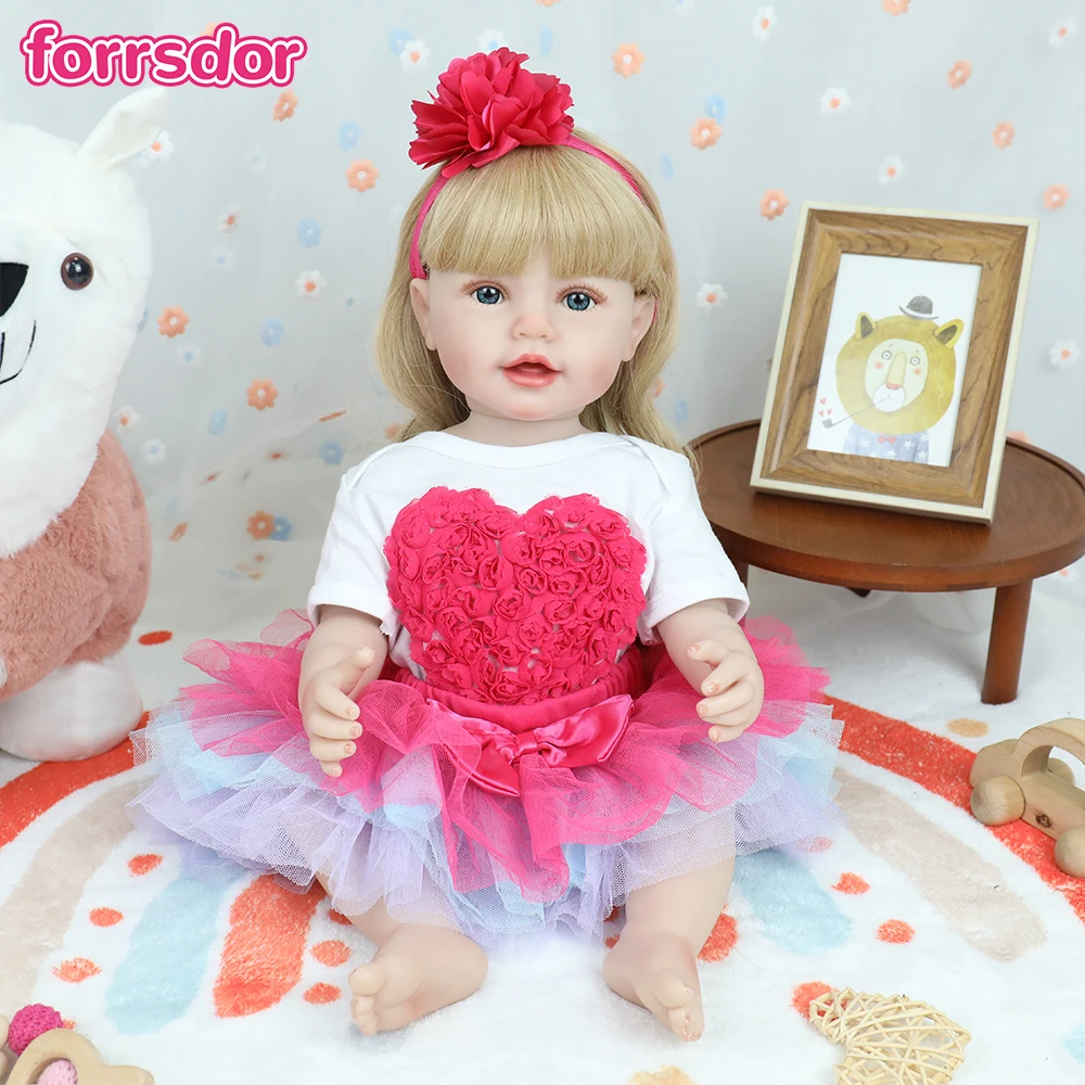 55CM 풀 실리콘 비닐 바디 리본 인형 엘레인 긴 곱슬머리 사실적인 3D 피부 가시적인 혈관 크리스마스 선물 소녀용