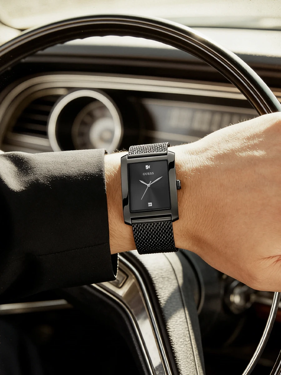 GUESS GW0898G3 Men's Watch Rectangle Analog Dial Black Mesh Strap Quartz Watch for Formal banquet Holiday trip New year present