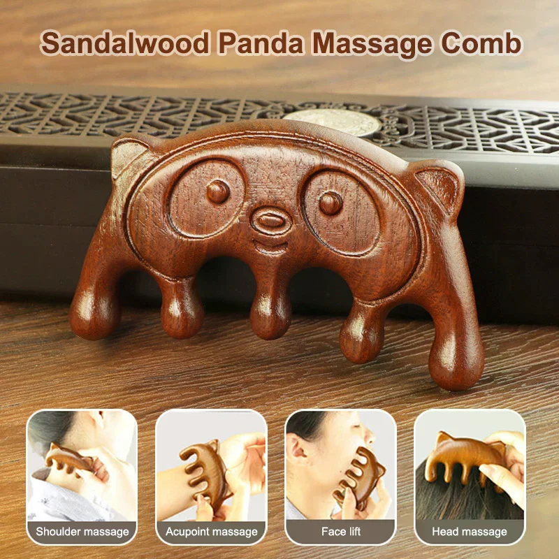 

Sandalwood Panda Massage Comb Head Meridian Scalp Comb Face Eye Shoulder Neck Scraping Treatment Hair Care Anti-static Comb