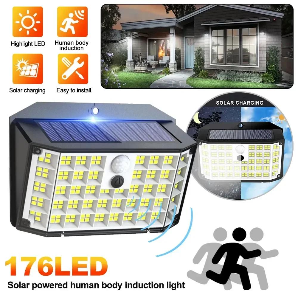 

Solar Wall Lamp LED 3 Modes Wall Lamp IP65 Waterproof Powered Sunlight Solar Motion Sensor Flood Light for Outdoor Yard Garden