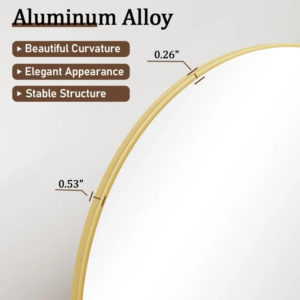 Espelho de chão dourado arqueado - Espelho de comprimento total de 65 polegadas para sala de estar - Reflexão elegante de corpo inteiro