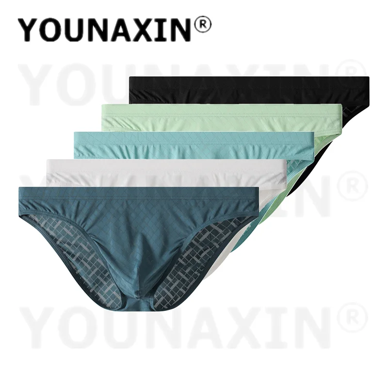 

5 Pieces Men's Briefs Comfort Ice Silk Thin Low Rise Sexy Breathable Underwear Panties M L XL 2XL YOUNAXIN
