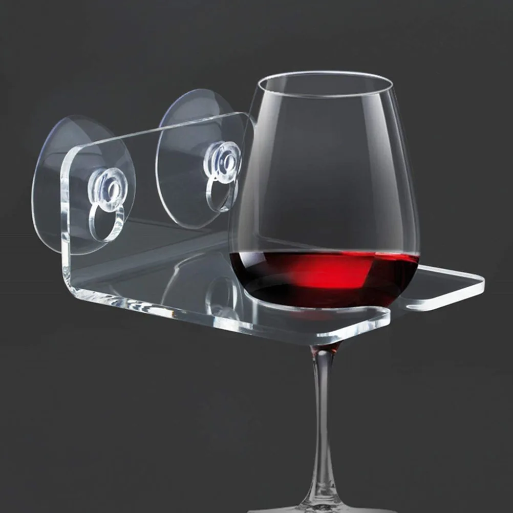 

Wine Glass Holder Suction Cup For Bathtub Shower Acrylic Cup Storage Rack Bathroom Drink Organizer Red Wine Tray