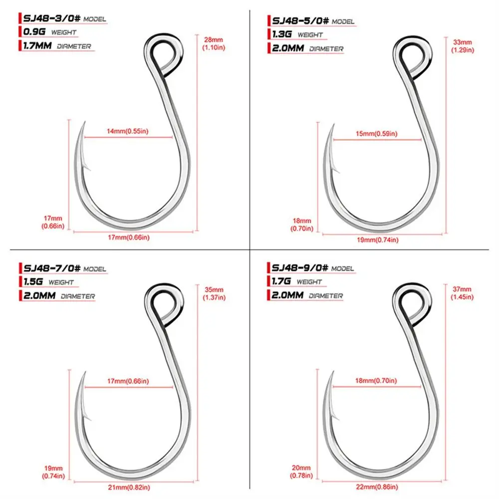 20pcs for Seawater Fishing Lure Spare Hook Single Fish Lure Hooks Inline Hook Big Eye Size1/0 11/0 2 6 Sharp High Carbon Steel