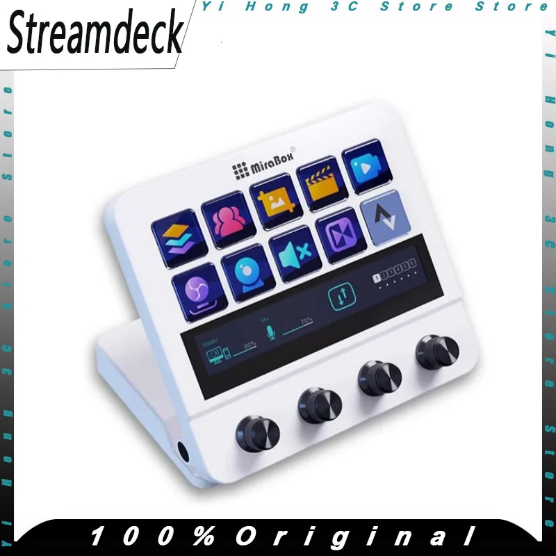 Streamdeck Keypad 10-Key Visual Macro Live Content Keyboard Stand Touch Strip Quad-Dial Interface Mini Keypad USB-C & USB-A