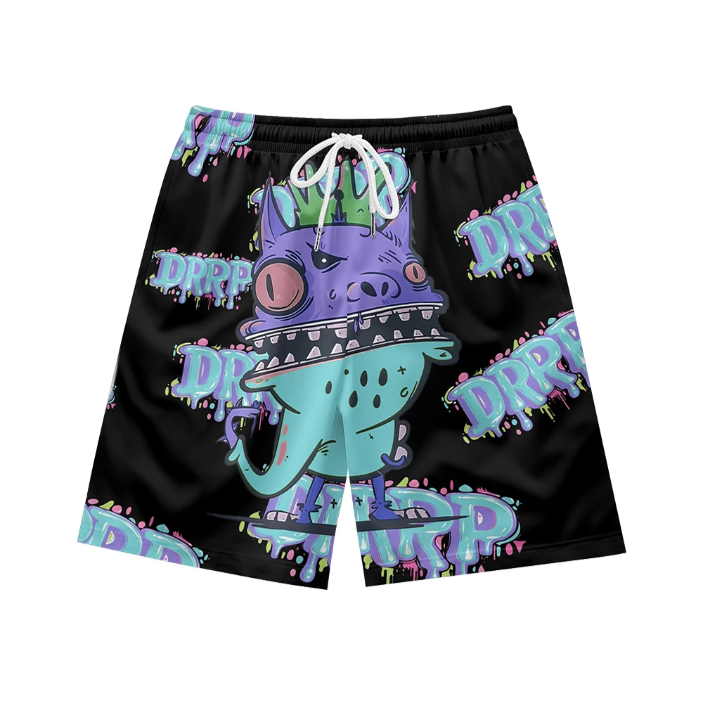 DRPP graffiti pattern suitable for daily wear, simple temperament, casual trend, summer men's drawstring beach sports shorts