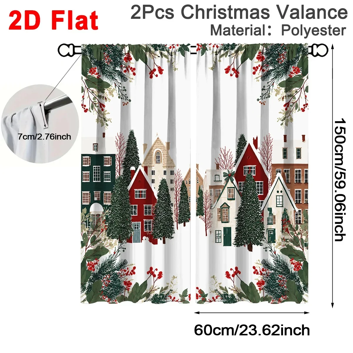Christmas Village Scene Digital Print Curtains Festive Holiday Window Dressing for Home Decor