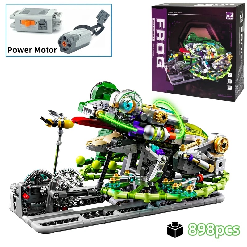 

FUNXINEE 898PCS Motorized Frog Building Kit With Light Powered Crawler Model Creative 3D Desk Decor MOC Gift For All Ages