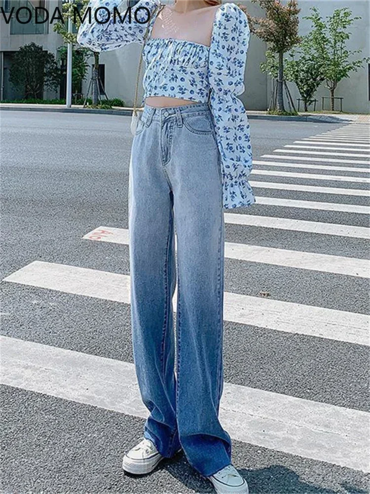 

spring 2022 womens fashion high waist Women's Wide leg jeans baggy woman denim capris Gradient Pants jean mom jeans trousers