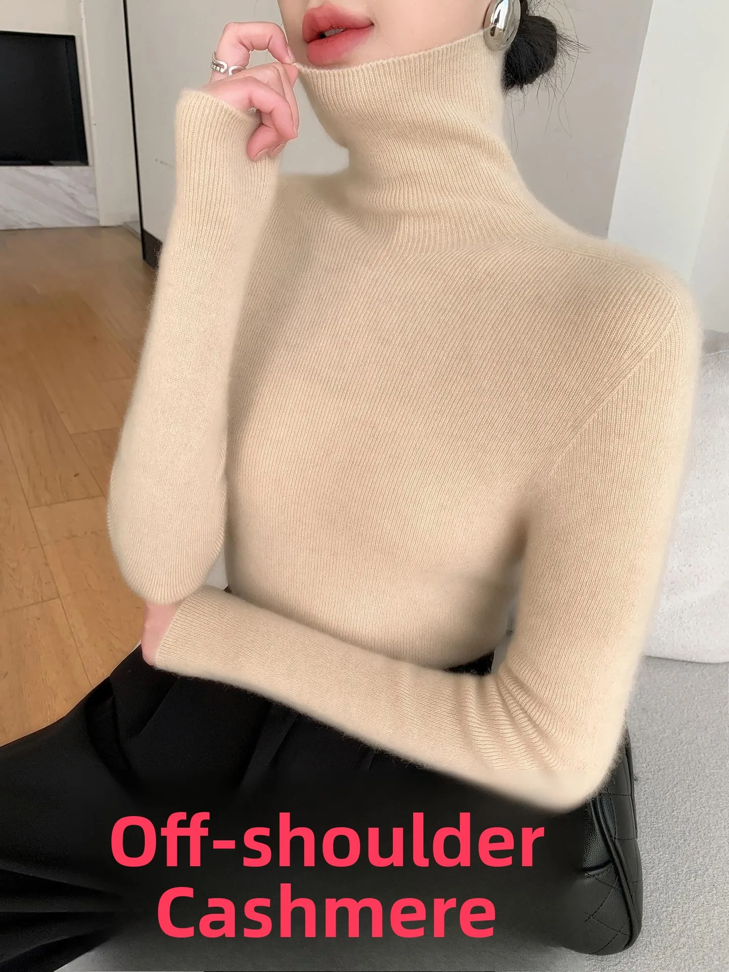 

Women's High Neck Knitwear 100 Wool Slim Fit Base Shirt Versatile Autumn Winter Fashion Casual Color Chinese Brand