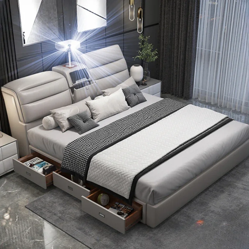 

Nordic Modern Double Bed Frame High End Multifonction Bedroom Twin Bed Frame Queen Luxury Letto Matrimoniale Room Furniture