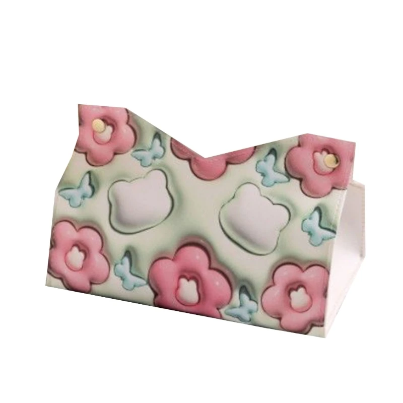 PU Napkin Car Tissue Boxes Paper Box Floral Napkin Dispenser Holder Office