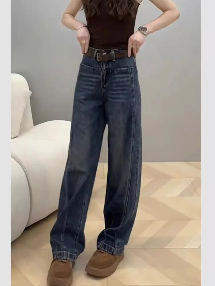 فضفاض واسعة الساق الجينز المرأة الدنيم السراويل الخريف جديد Sle الدهون MM السراويل ل الكمثرى aped الجسم عالية الخصر السراويل الطويلة #4