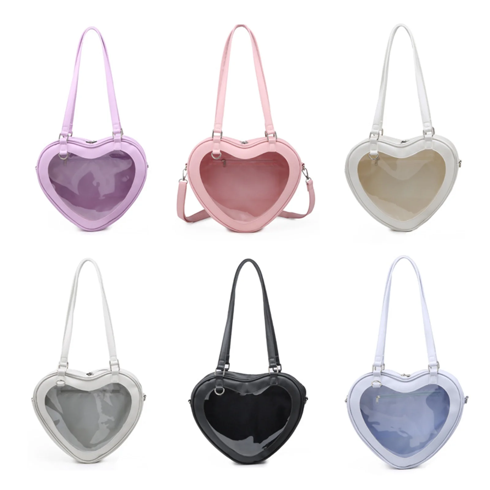 Fashion Women Transparent Shoulder Bag Love Heart Shaped Pvc Clear Lady Girls Underarm Casual Daily Travel Handbag Totes Purse