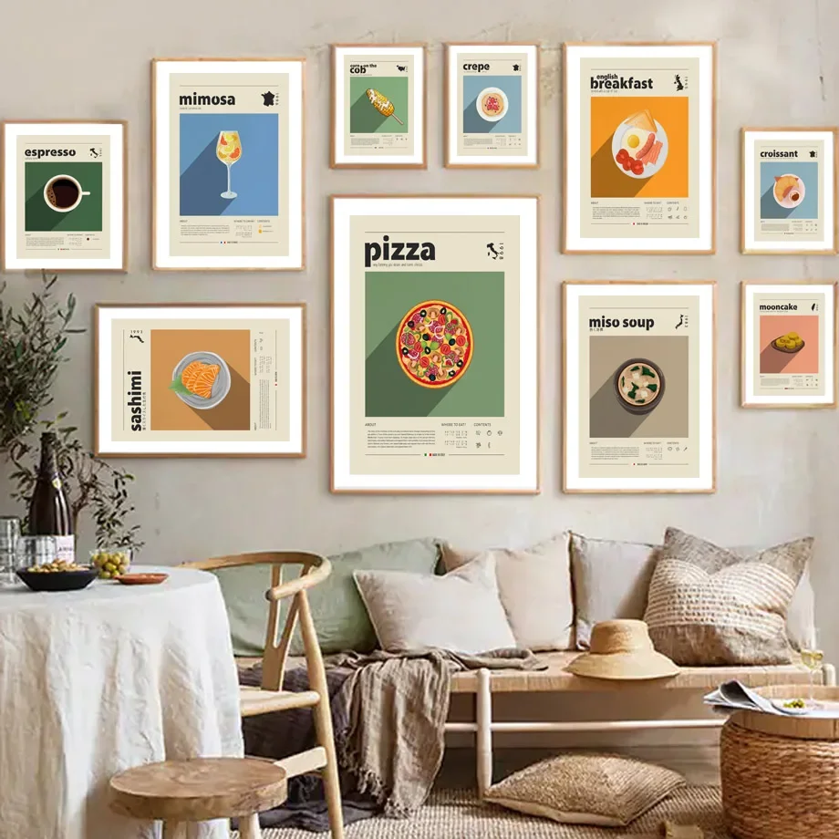 

Pizza Japanese Ramen Coffee Stinky Tofu Tiramisu Bread Wall Art Print Canvas Painting Nordic Poster Wall Pictures Kitchen Decor