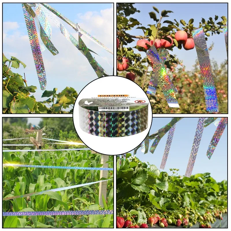 Bird Reflective Tape Repellent Pigeons Away Ribbon Anti Bird Laser Flash Tape Double Sided Garden Orchard Bird-proof Scare Tapes