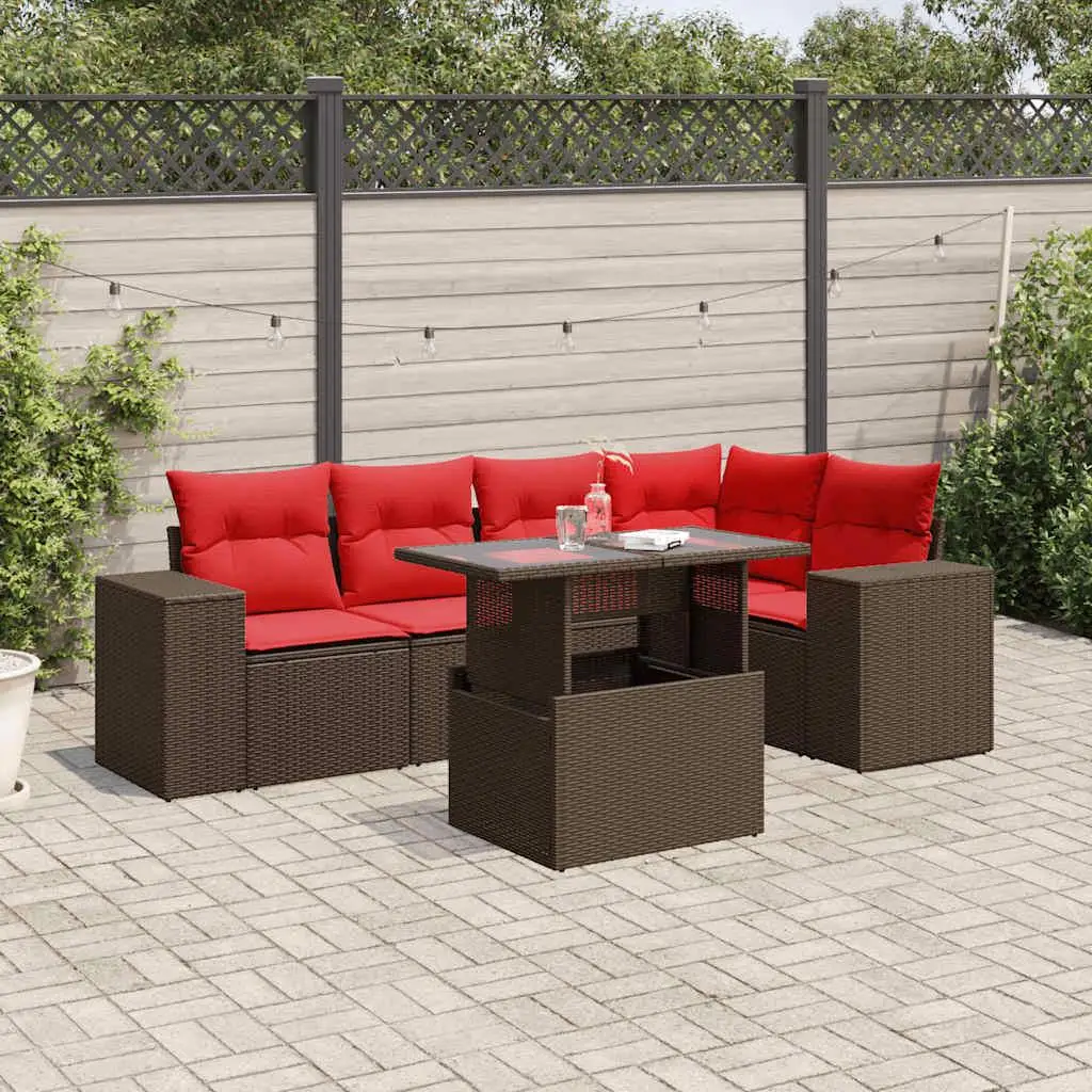 

6 Piece Outdoor Patio Sofa Set with Cushions Brown Wicker Furniture Garden Lounge