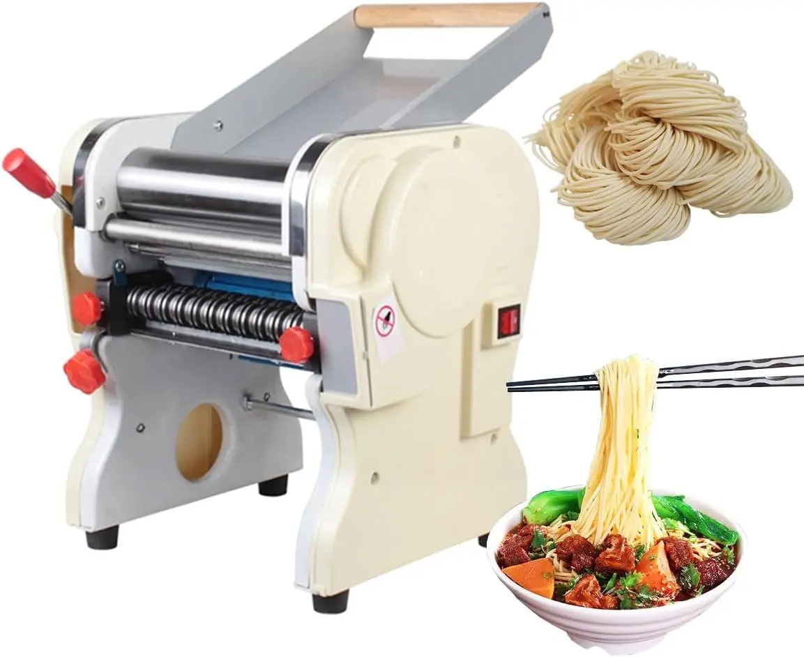 110V Thickness Adjustable Pasta Maker Noodle Machine 550W Electric Stainless Steel Noodle Machine with 3mm Round