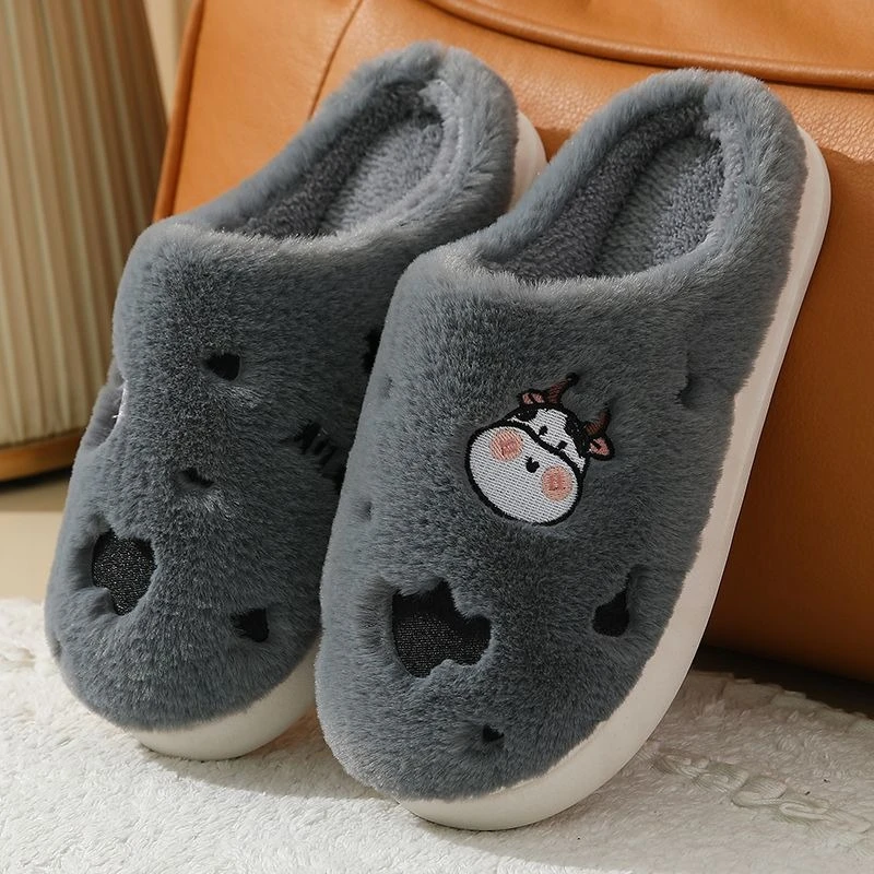 Winter Plush Slippers Men Women Anti-Slip Indoor Thick Sole Cloud Soft Warm Fuzzy House Cotton Korean Style