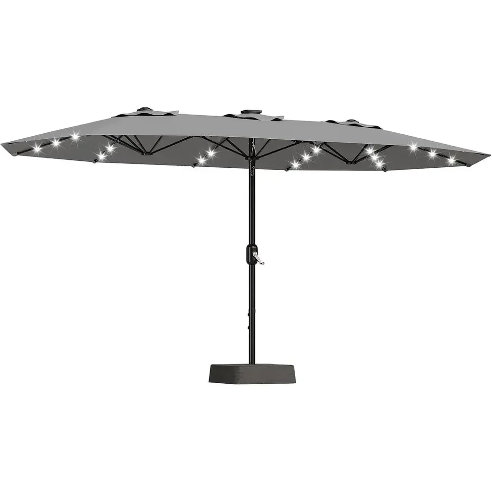 15-Foot Large Outdoor Patio Umbrella with Crank, UV Protection, and LED Lights, Ideal for Yard, Market, Poolside