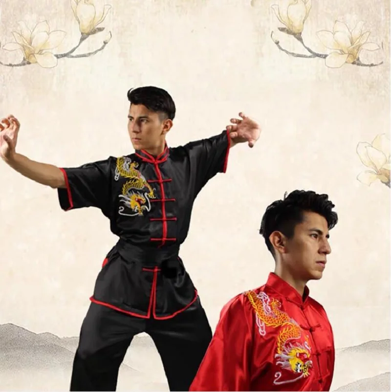 Wholesale New Chinese Style Men Women Embroidered Dragon Tai chi Wushu Uniform Kung Fu Suit Outdoor Sport Jacket Pants Sets