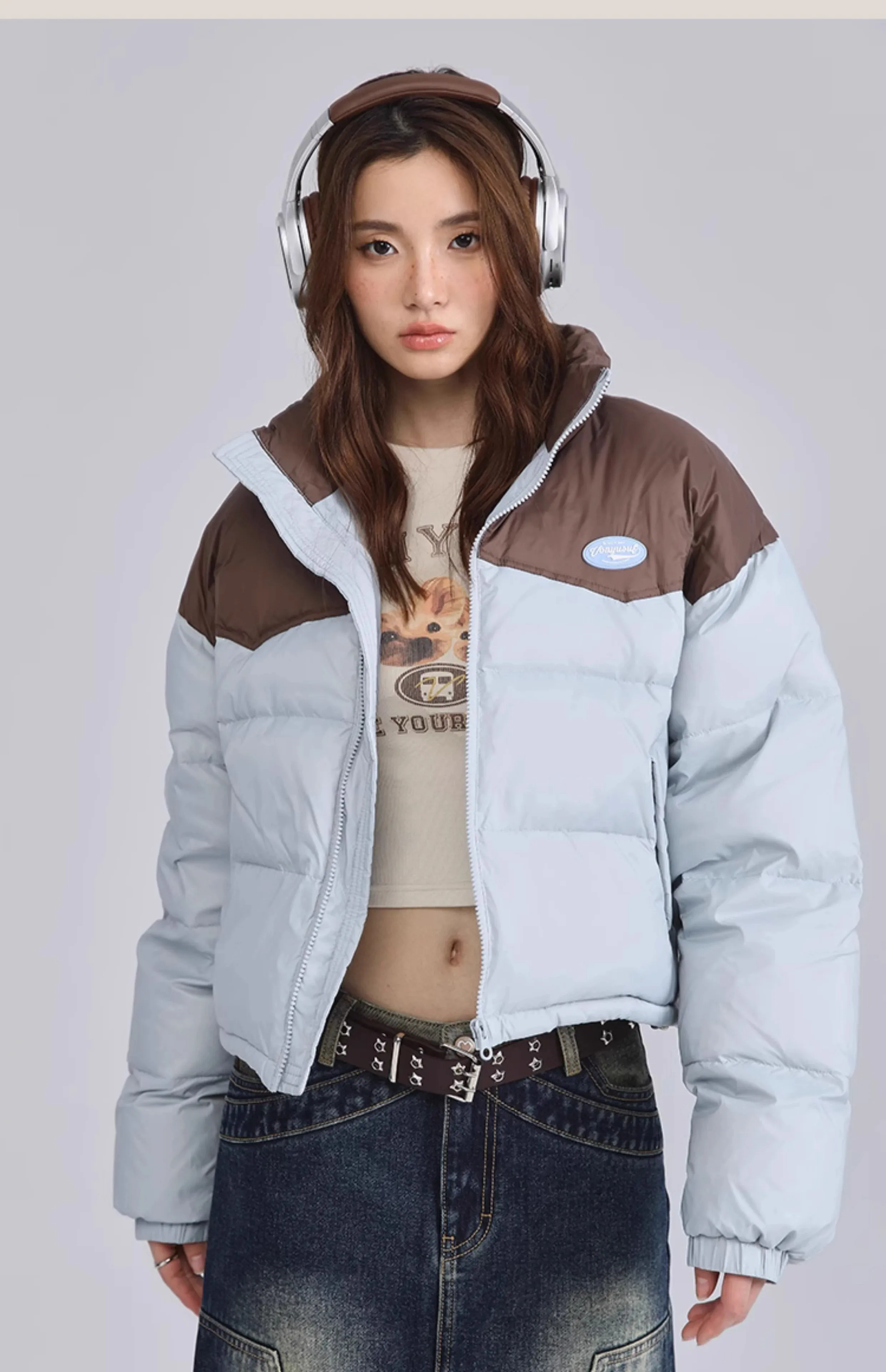 Patchwork Warm Parkas Women High Street Y2K Stand Collar Cotton-Padded Jackets Vintage Oversize Coats Autumn Winter New