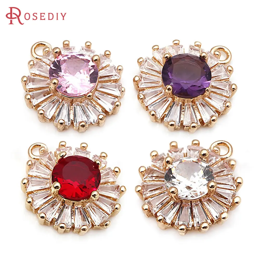 

4PCS 18K Gold Color Brass Zircon Round Flower Charms Pendants Necklace Earrings Diy Jewelry Accessories Rosediy official-website