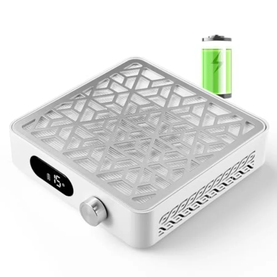 

Nail Dust Collector for Nail Tech - Cordless Rechargeable Quiet Vacuum with LCD Display Powerful Suction Reusable Filter Easy t