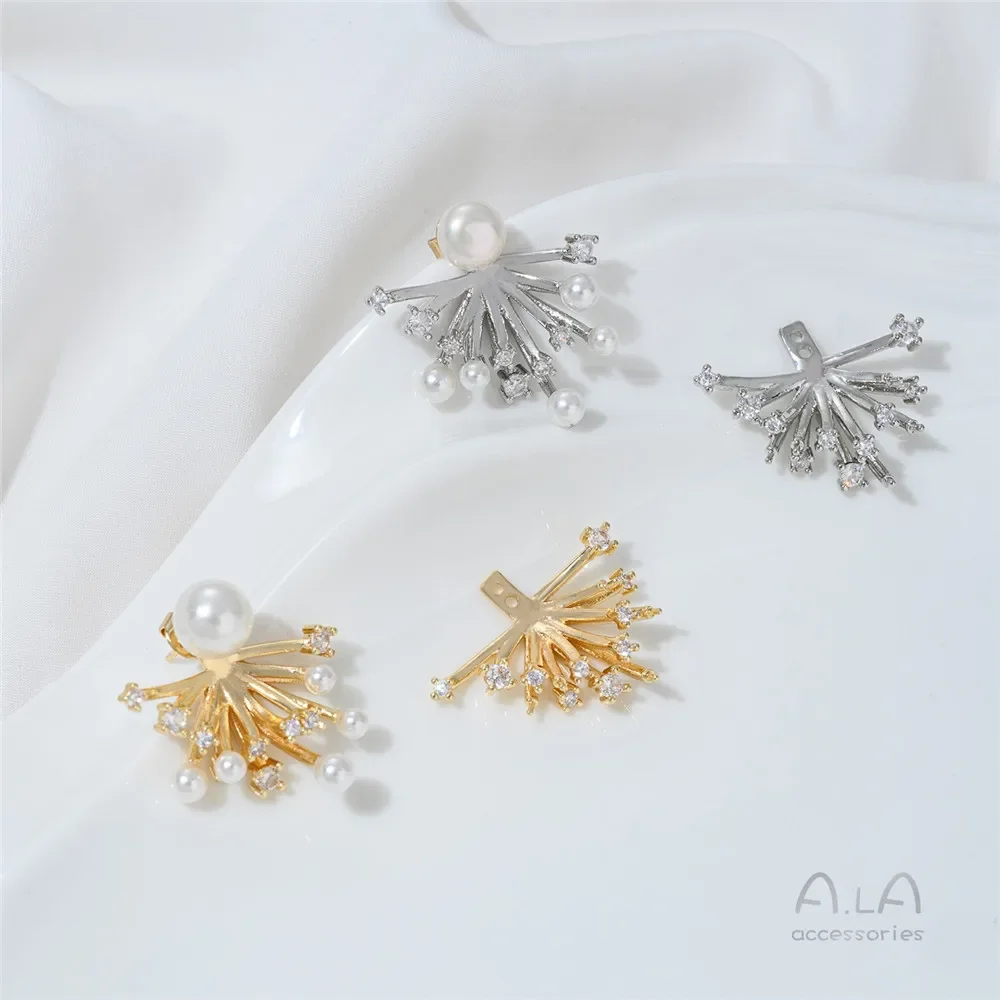 زهور دش النيزك اللامعة المطلية بالذهب عيار 14 قيراط، أقراط اللؤلؤ، أقراط فضية فرنسية، إكسسوارات مجوهرات ذاتية الصنع