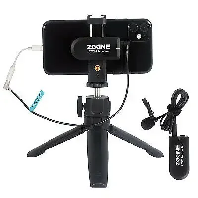 

ZGCINE ATOM 2.4G Wireless Lavalier Microphone System Transmitter Receiver With Tripod for Phone Video Vlog Smartphhone