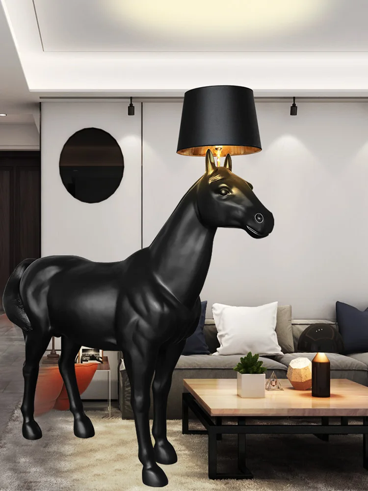 Nordic wind large decorative sculpture horse floor lamp hotel living room office design sense of light luxury high-grade decorat