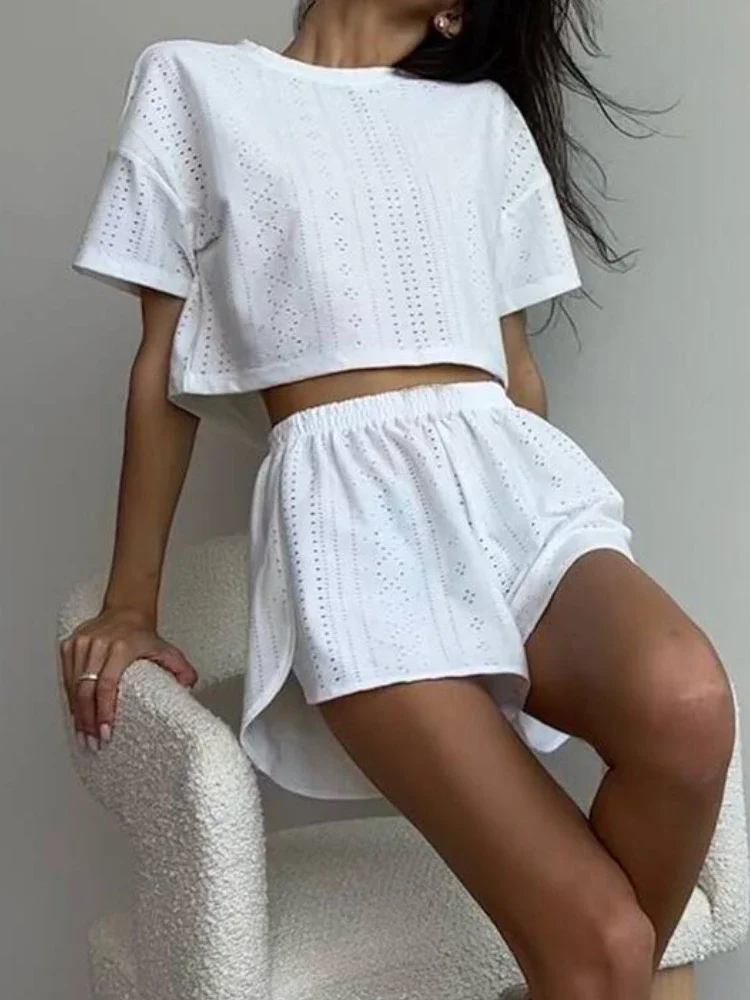 Novo em 2 peça conjunto de moda verão cor sólida casual elegante versão coreana shorts cintura alta roupas femininas