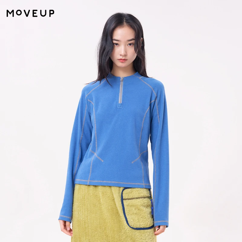 MOVEUP Women's Long Sleeve Tops FUN Series Mock Neck Half Zip Contrast Stitching Cropped Tee 2026 Winter Commuter Tops 3ELD10520