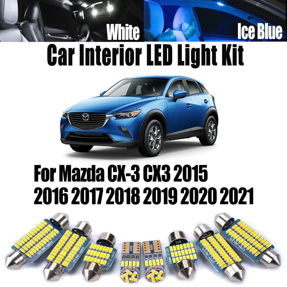 10Pcs For Mazda CX-3 CX3 2015 2016 2017 2018 2019 2020 2021 Car Bulb LED Interior Vanity Mirror Map Dome Reading Trunk Light Kit