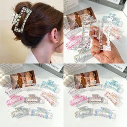 New Transparent Printed Flower Hair Clip for Women Korean Small Fresh Temperament Disheveled Shark Clip Girl Hair Accessory