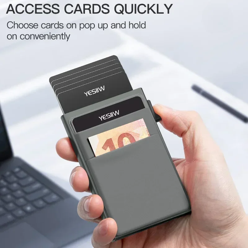 Simple Wallet Card Cover Aluminum Alloy Side Card Push Bag Automatic Large-Capacity Anti-Theft Brush Metal Box Wallet Card Clip