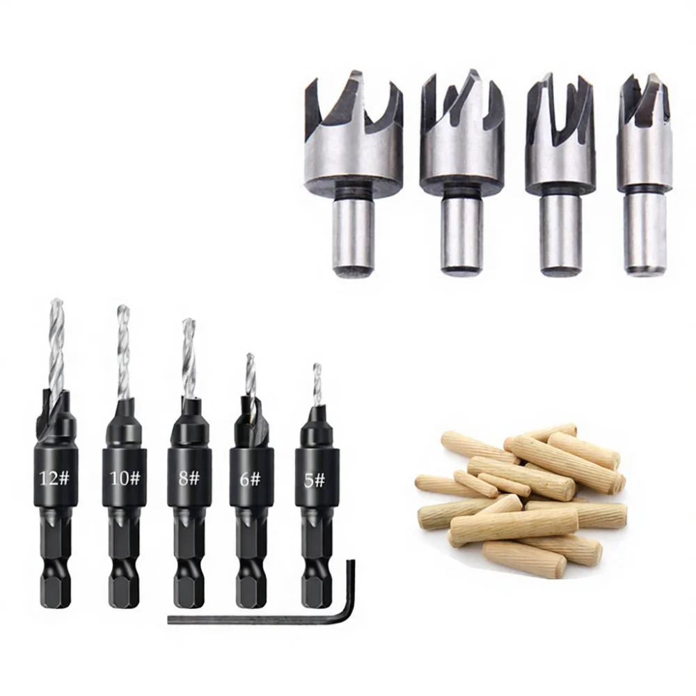 Woodworking Drill Bit Set Cylindrical Claw Plug Cutter Titanium Coated Hex Shank Countersink Carpentry Craft Construction