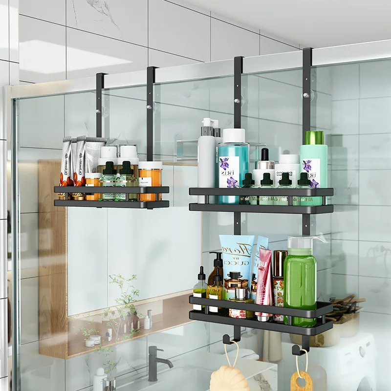 Bathroom Shelves Shower Room Hanging Shelf Punch-Free Shampoo Holder Bath Organizer Rack Toiletries Storage Basket Double Layers