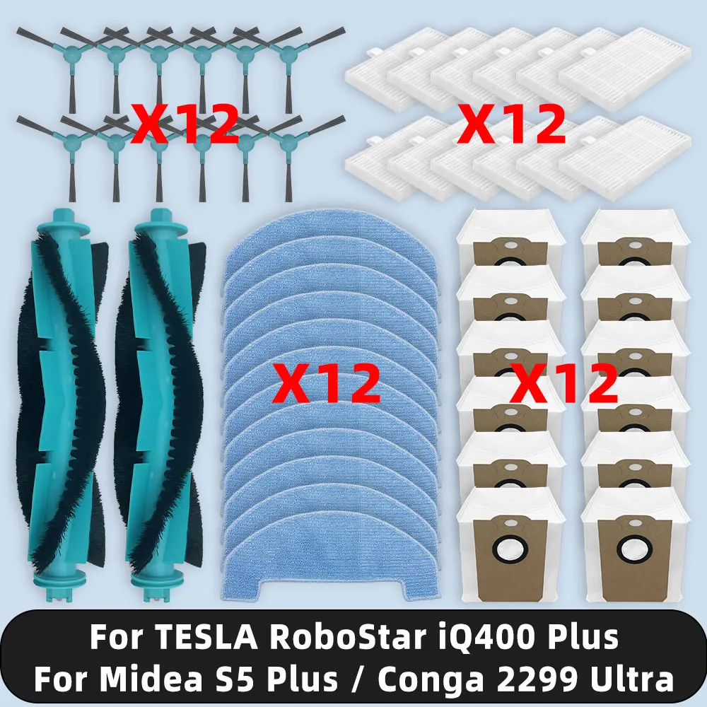 Compatible con ( Midea S5 Plus / Cecotec Conga 2299 Ultra / TESLA RoboStar iQ400 Plus ) repuestos accesorios filtro Cepillo Lateral principal paño de mopa bolsa de polvo