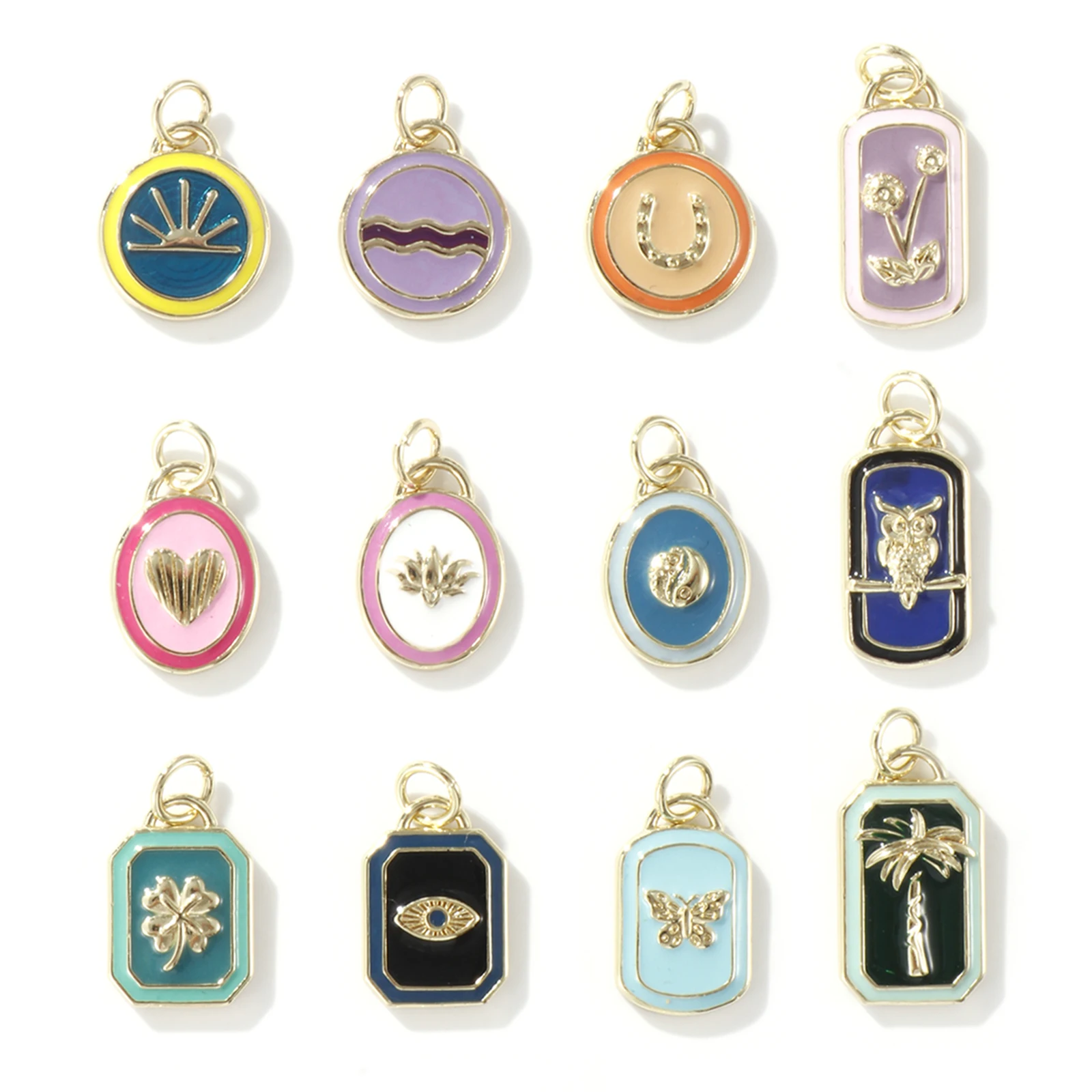 النحاس هندسية المينا سحر لصنع المجوهرات 18K الذهب الحقيقي مطلي متعدد الألوان البيضاوي جولة القلب قلادة قلادة Findings بها بنفسك النتائج