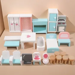 Wooden Play House Toys Set Mini Dollhouse Simulated Furniture Decoration Set Bedroom Kitchen Items Table And Chairs Accessorie