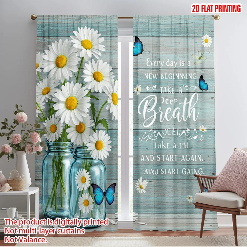 

2pcs 2D flat printing Curtains Butterflies Daisy Flowers New Beginning Fabric Without Electricity Family Party Perfect for