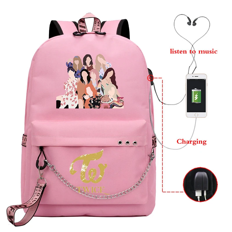 Fashion Kpop Twice MOMO School Bag Abstract Painting Backpacks For Girls Plecak MORE & MORE New Album USB School Bags