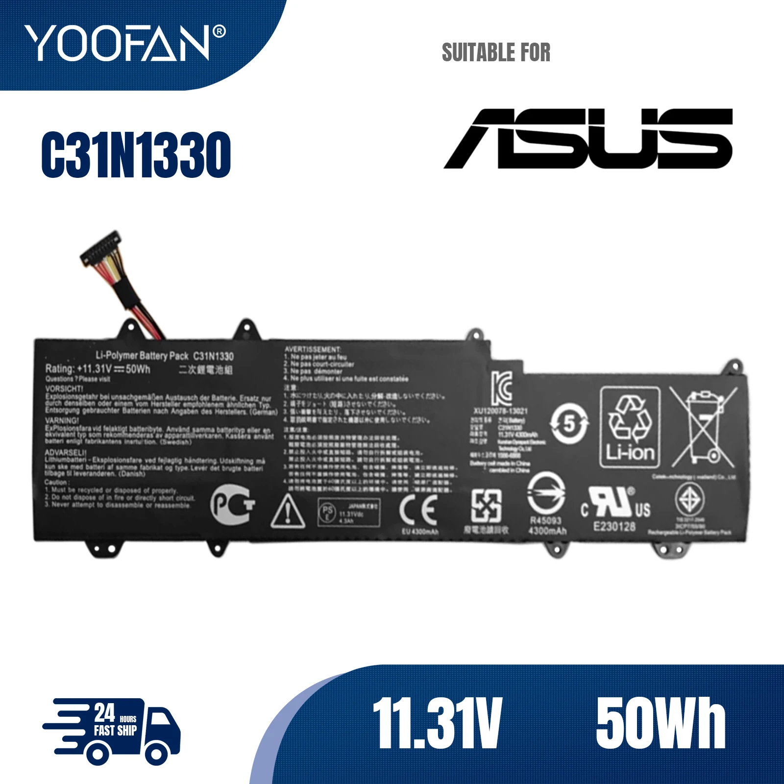 

YOOFAN C31N1330 Laptop Battery For ASUS ZenBook UX32L UX32LA UX32LN UX32LN-R4053H 0B200-00070200 11.31V 50WH