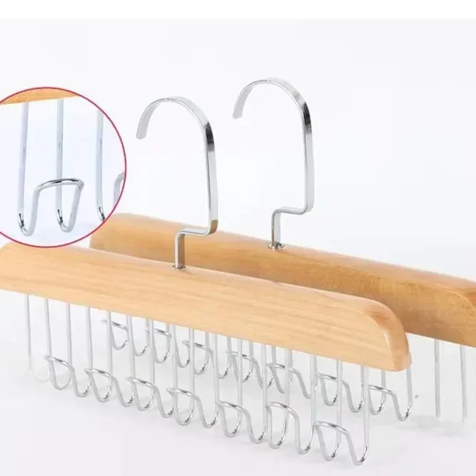 Solid Wood Clothes Drying Rack Multi-functional Bra Vest Tie Hooks Bulk Wooden Tank Top Hanger Portable Hanger For Dormitory