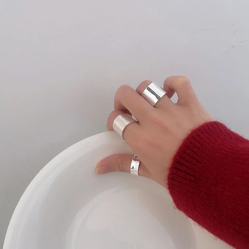 Anillos anchos y lisos de Plata de Ley 925 para mujer, sortija Vintage Original, joyería fina para compromiso de boda