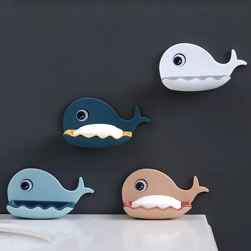 Kids Soap Dish for Bathroom Shower Portable Whale Soap Holder for Children Plastic Sponge Tray Kitchen Bathroom Accessories