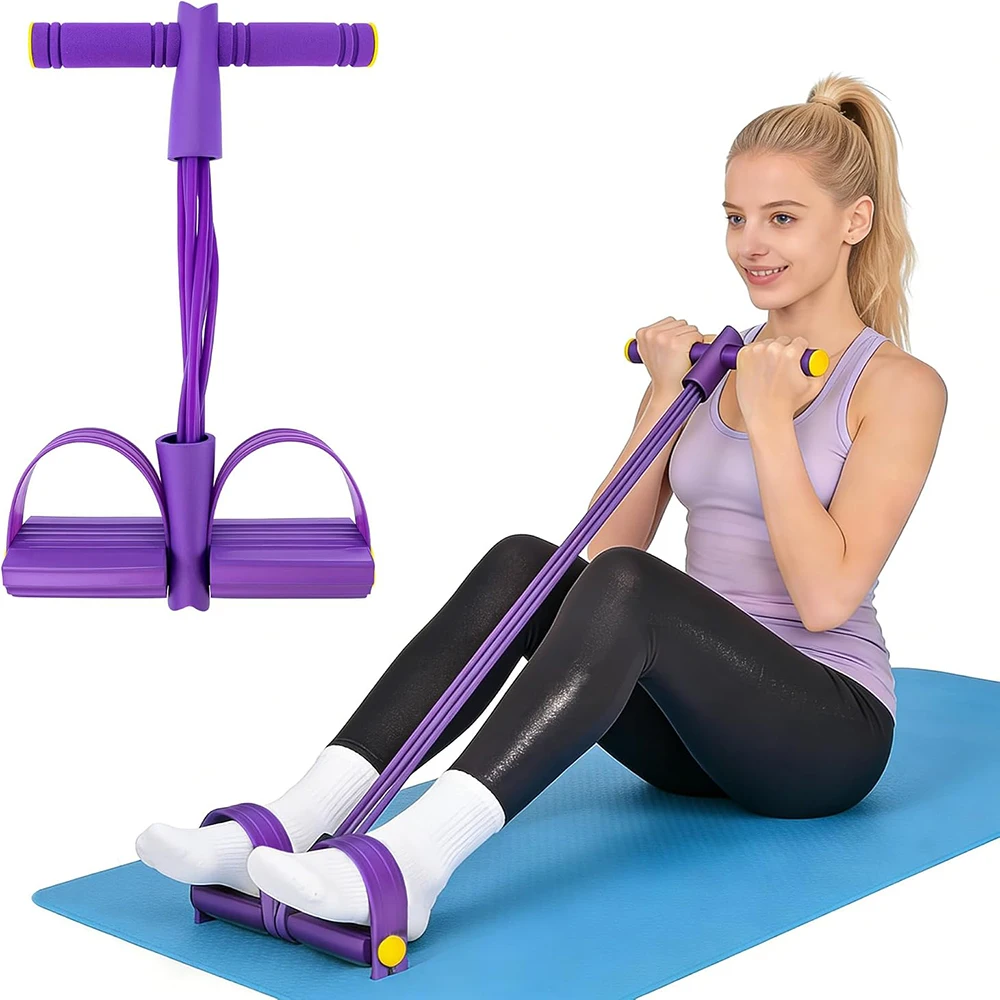 4-Tubes Tension Rope Elastic Yoga Pedal Puller Resistance Band Natural Latex Tension Rope Fitness Stretching Slimming Training