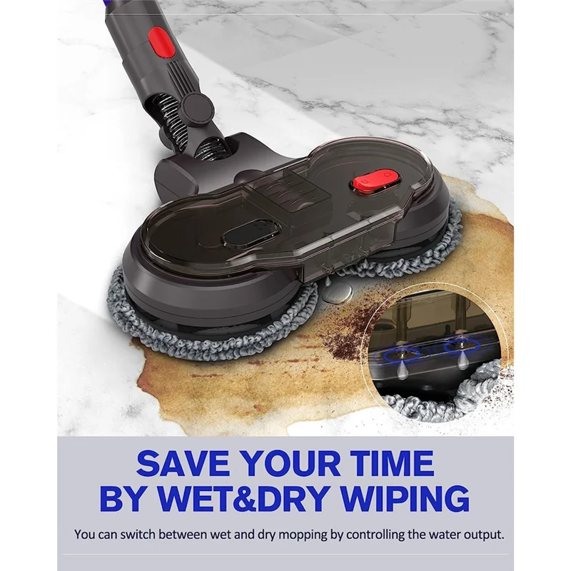 A99X-Electric Dry Wet Mopping Head Replacement For Dyson V15 V8 V7 V10 V11 Vacuum Cleaner, With Removable Water Tank, 6 Mop Clot