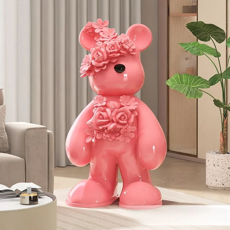 Popular Floral Bear Floor Ornament, Large Tray Decoration for Living Room, Entryway, Study, and Bedroom.